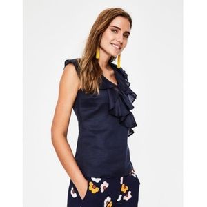 Boden Alicia Sleeveless Ruffle Top Navy Blue top